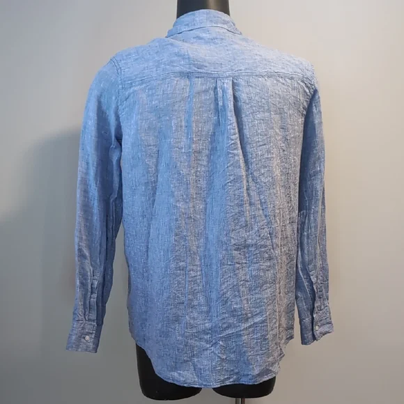 Gap 100% Linen Blue Button-Up Shirt Boyfriend Shirt - Picture 4 of 8